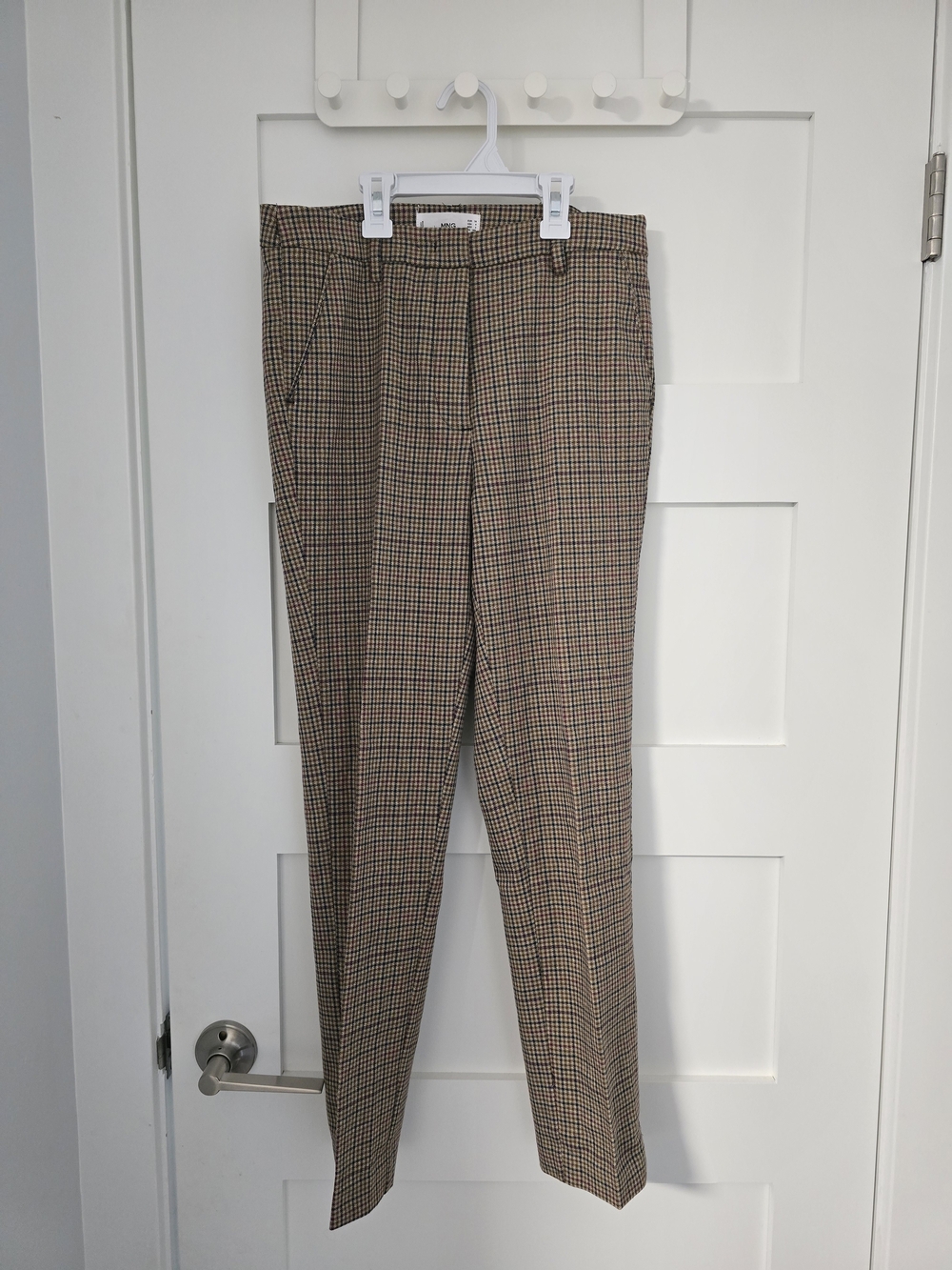 Mango Straight-Leg Houndstooth Pants in Brown and Black